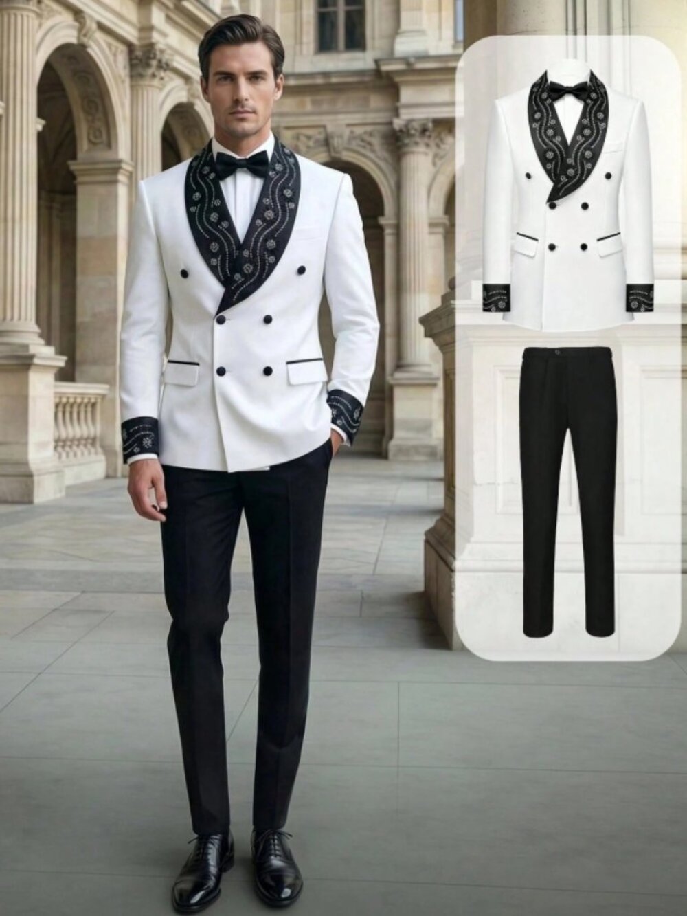 Luz Embellished Two-piece Double-breasted Tuxedo Suit